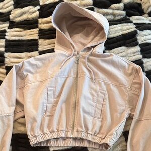 Cropped Hooded Zip Jacket in Pale Pink